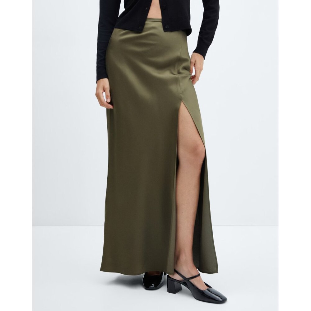 Satin Maxi Skirt with Slit - NWT